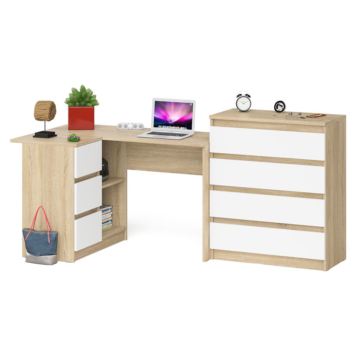 Изображение товара Стол компьютерный Мари МС-16 Левый + Комод МК800.4 Мори — дуб сонома/белый