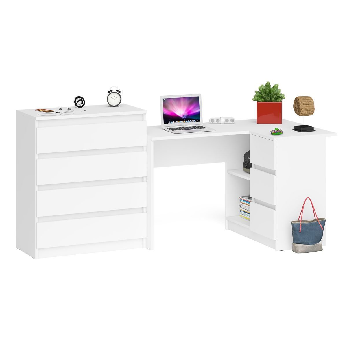 Изображение товара Стол компьютерный Свк Мори МС-16П правый с комодом МК800 204.8x94x84.9 см ЛДСП цвет белый