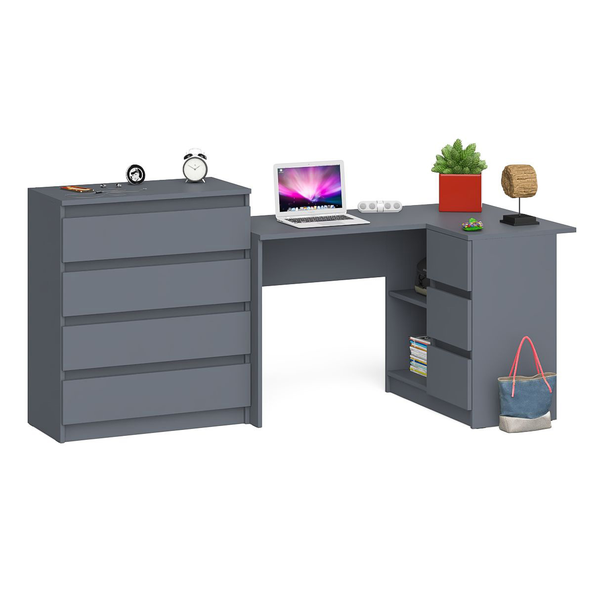 Изображение товара Стол компьютерный Свк Мори МС-16П правый с комодом МК800 204.8x94x84.9 см ЛДСП цвет графит