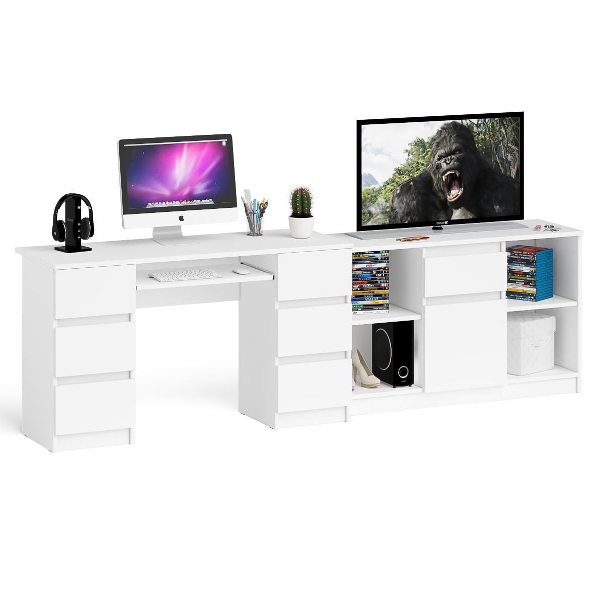 Изображение товара Стол компьютерный Свк Мори МС-2 с тумбой 1204.1 255.8x76.6x50 см ЛДСП цвет белый