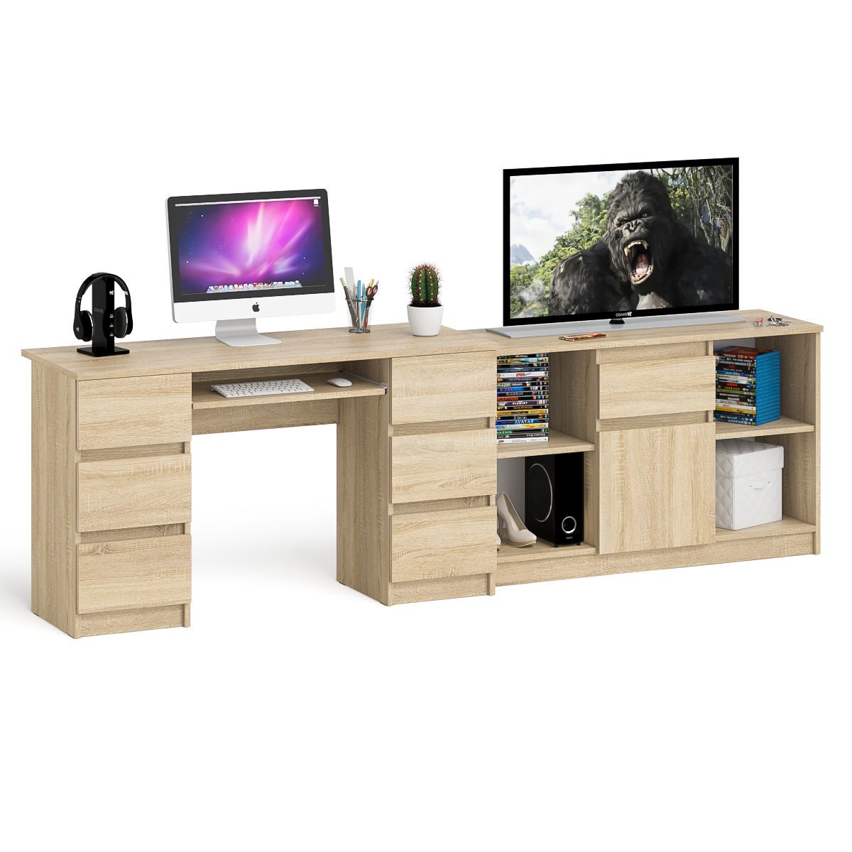 Изображение товара Стол компьютерный Свк Мори МС-2 с тумбой 1204.1 255.8x76.6x50 см ЛДСП цвет дуб сонома