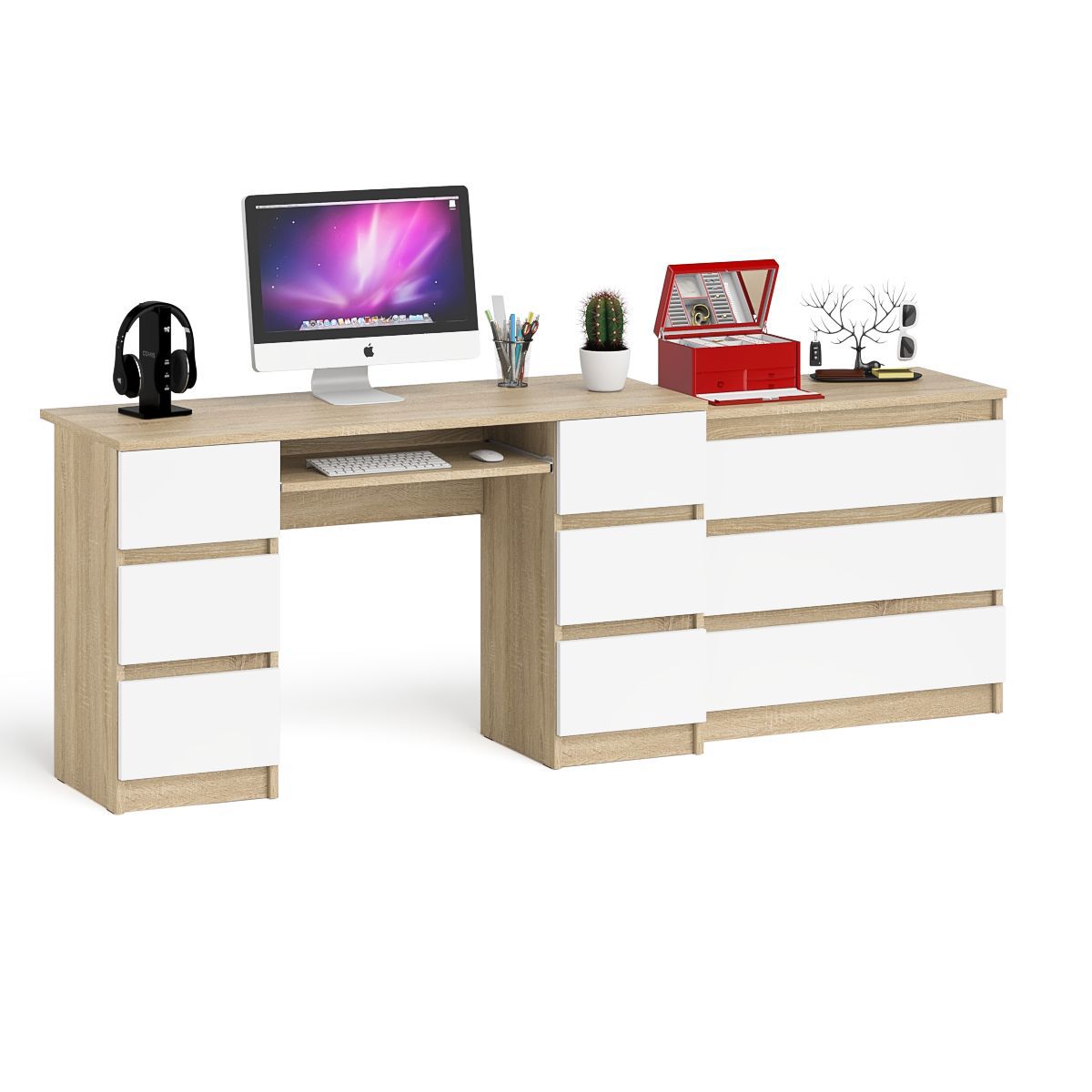 Изображение товара Компьютерный стол СВК Мори МС-2+МК800.1, дуб сонома/белый с 6 ящиками