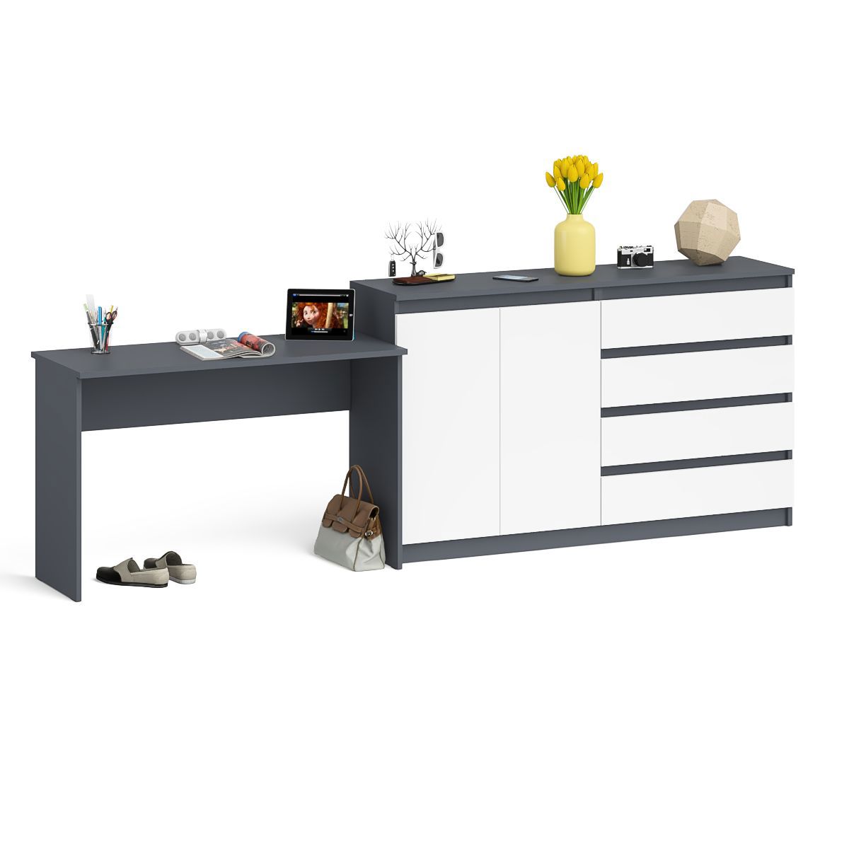 Изображение товара Стол письменный Свк Мори 280.8x94x50 см ЛДСП цвет графит/белый