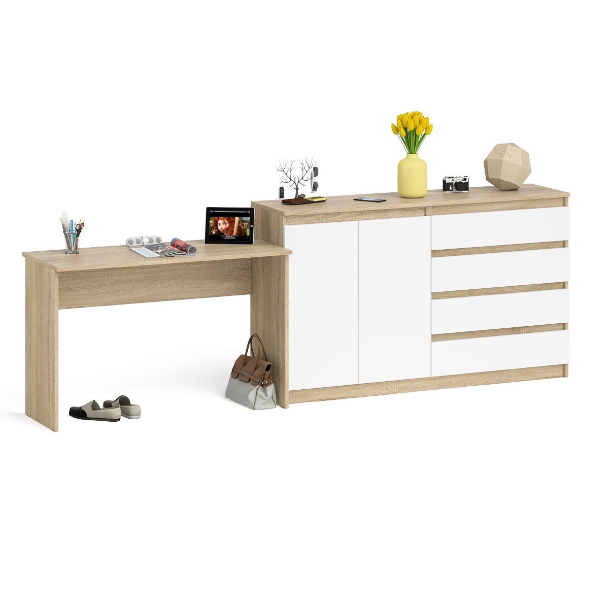 Изображение товара Стол письменный Свк Мори 280.8x94x50 см ЛДСП цвет дуб сонома/белый