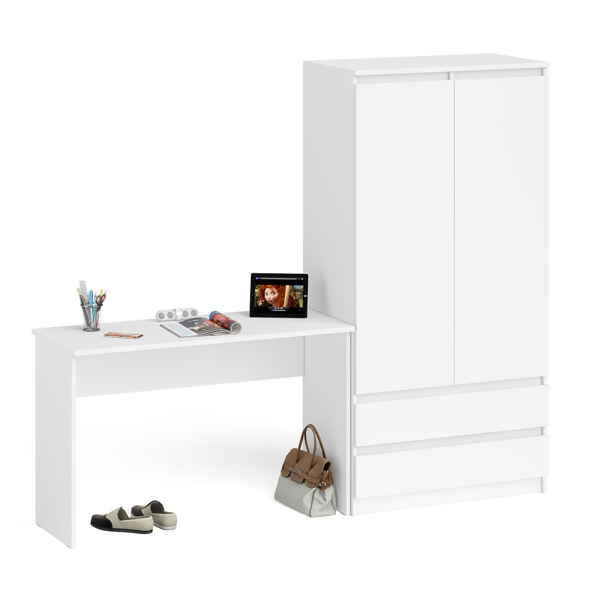 Изображение товара Письменный стол Свк Мори МСП1200.1+МШ900.1 с шкафом-комодом белый