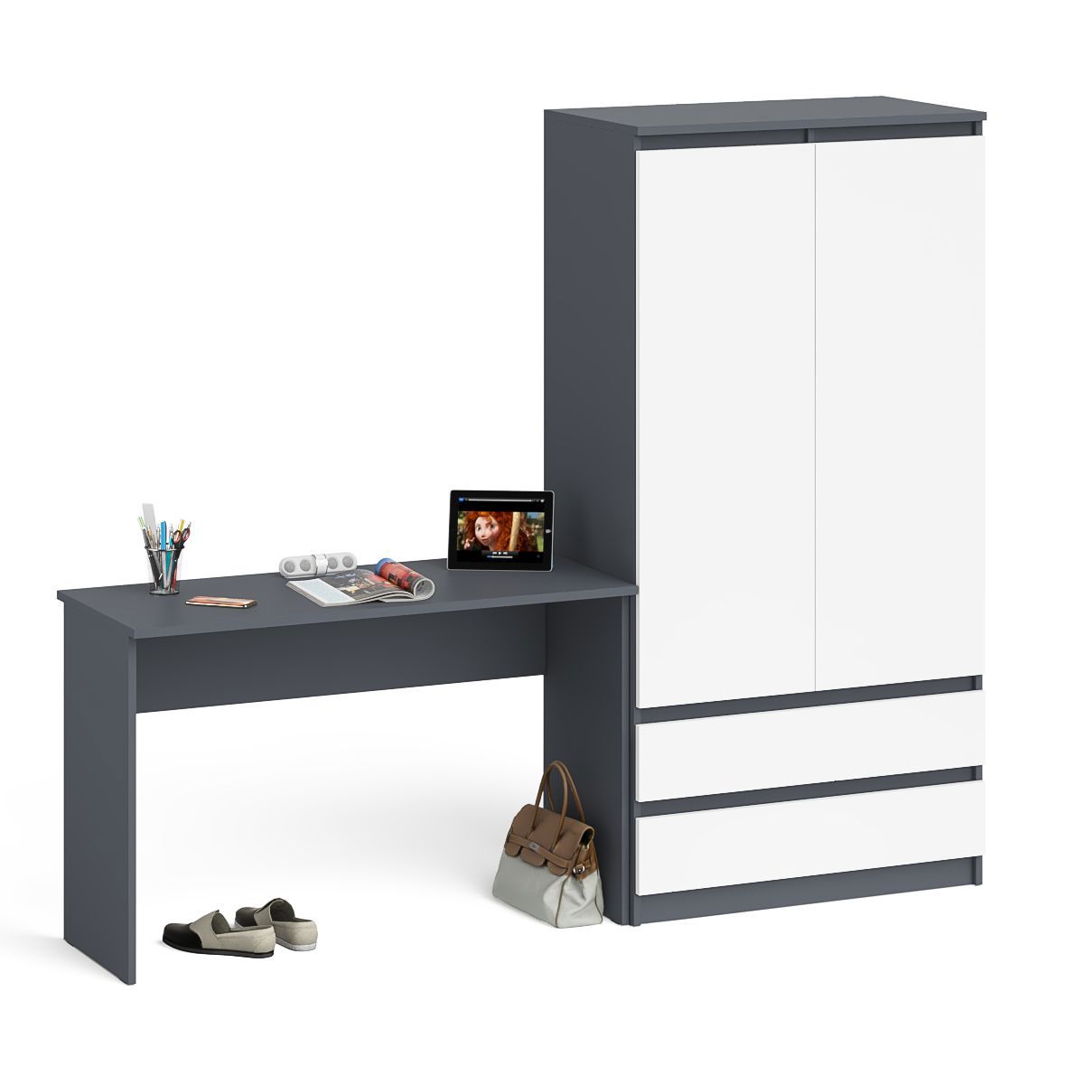 Изображение товара Письменный стол СВК МСП1200.1+МШ900.1 в графит/белом