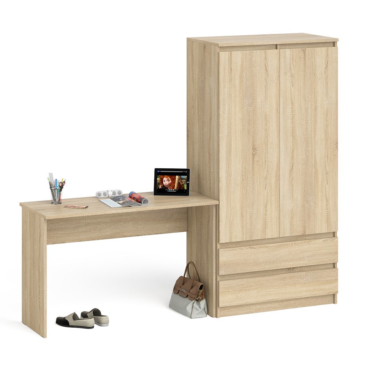 Изображение товара Письменный стол СВК Мори МСП1200.1 + шкаф-комод МШ900.1, дуб сонома
