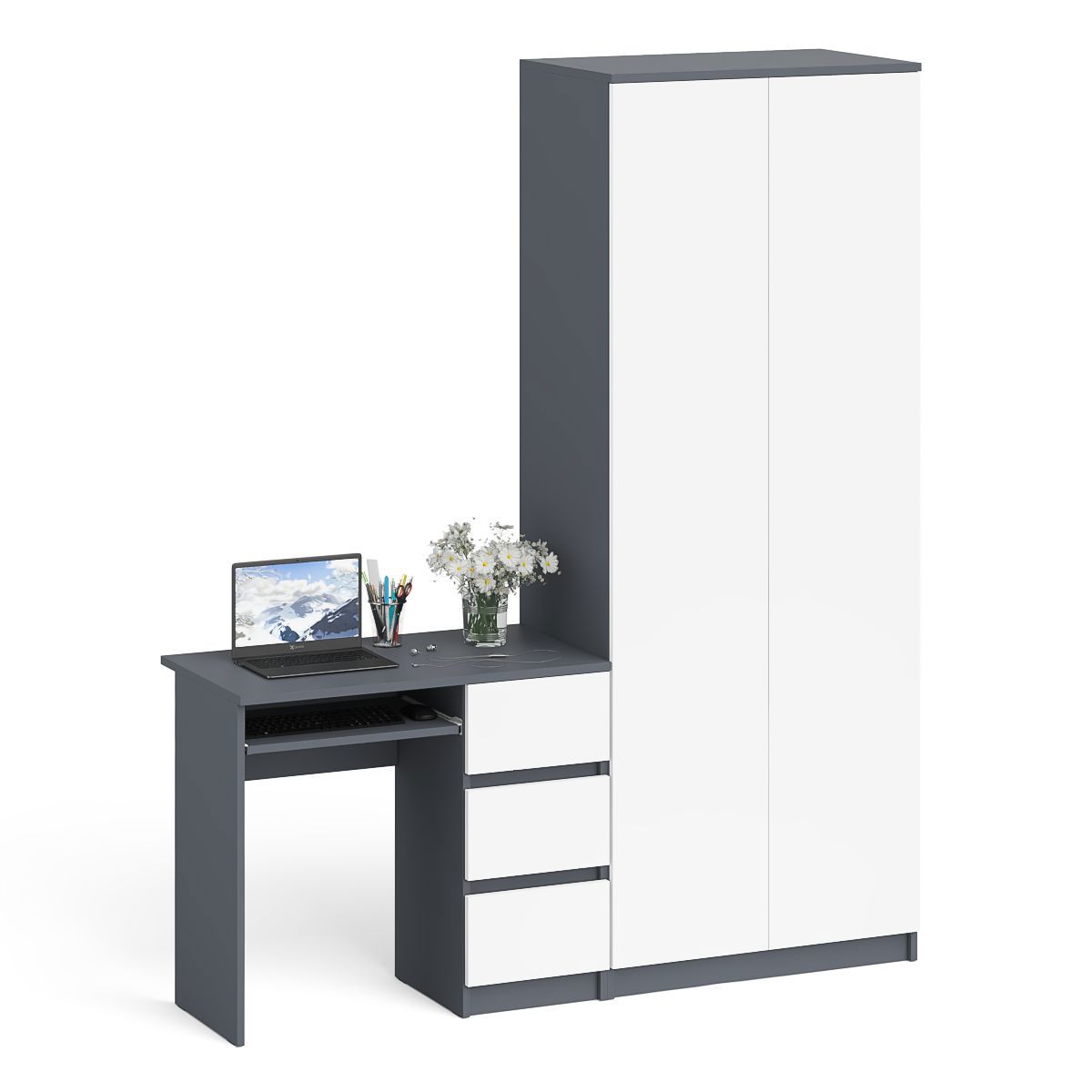 Изображение товара Стол компьютерный Свк Мори МС-6 правый 170.4x209.6x50.4 см ЛДСП цвет графит/белый