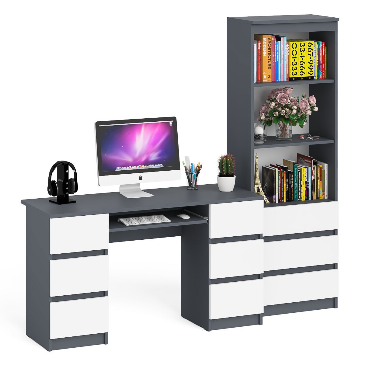 Изображение товара Стол компьютерный Свк Мори МС-2 195.8x179.6x50 см ЛДСП цвет графит/белый