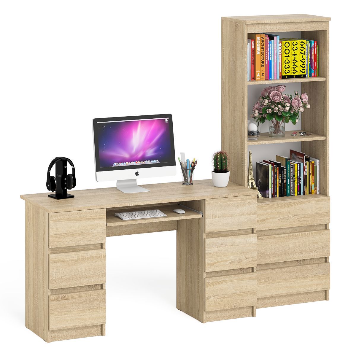 Изображение товара Компьютерный стол СВК МС-2+МСТ600.3 с двумя тумбами и стеллажем МСТ600