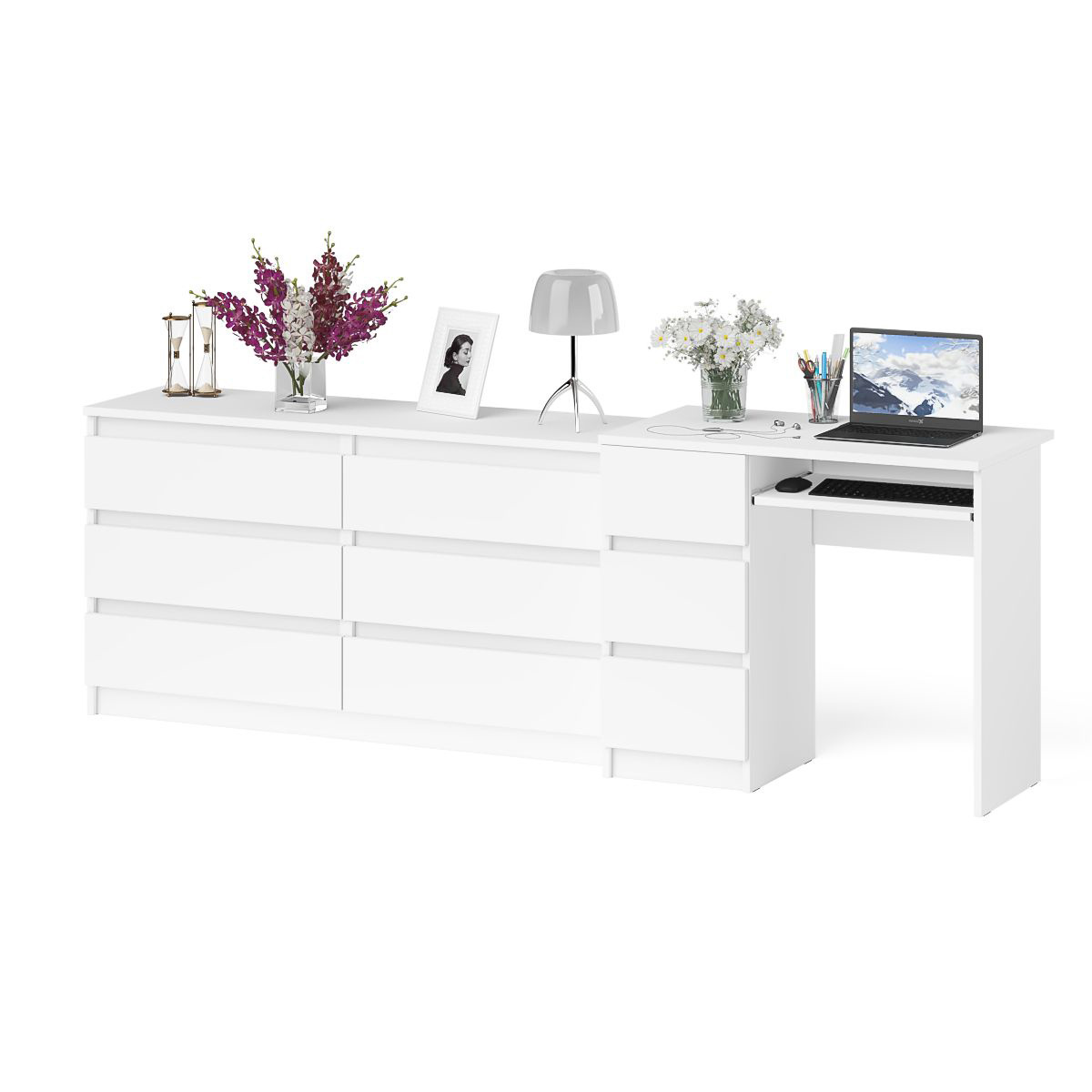 Изображение товара Стол СвК Мори МС-6Л 228x76.6x50 см + Комод МК1380.6 Белый