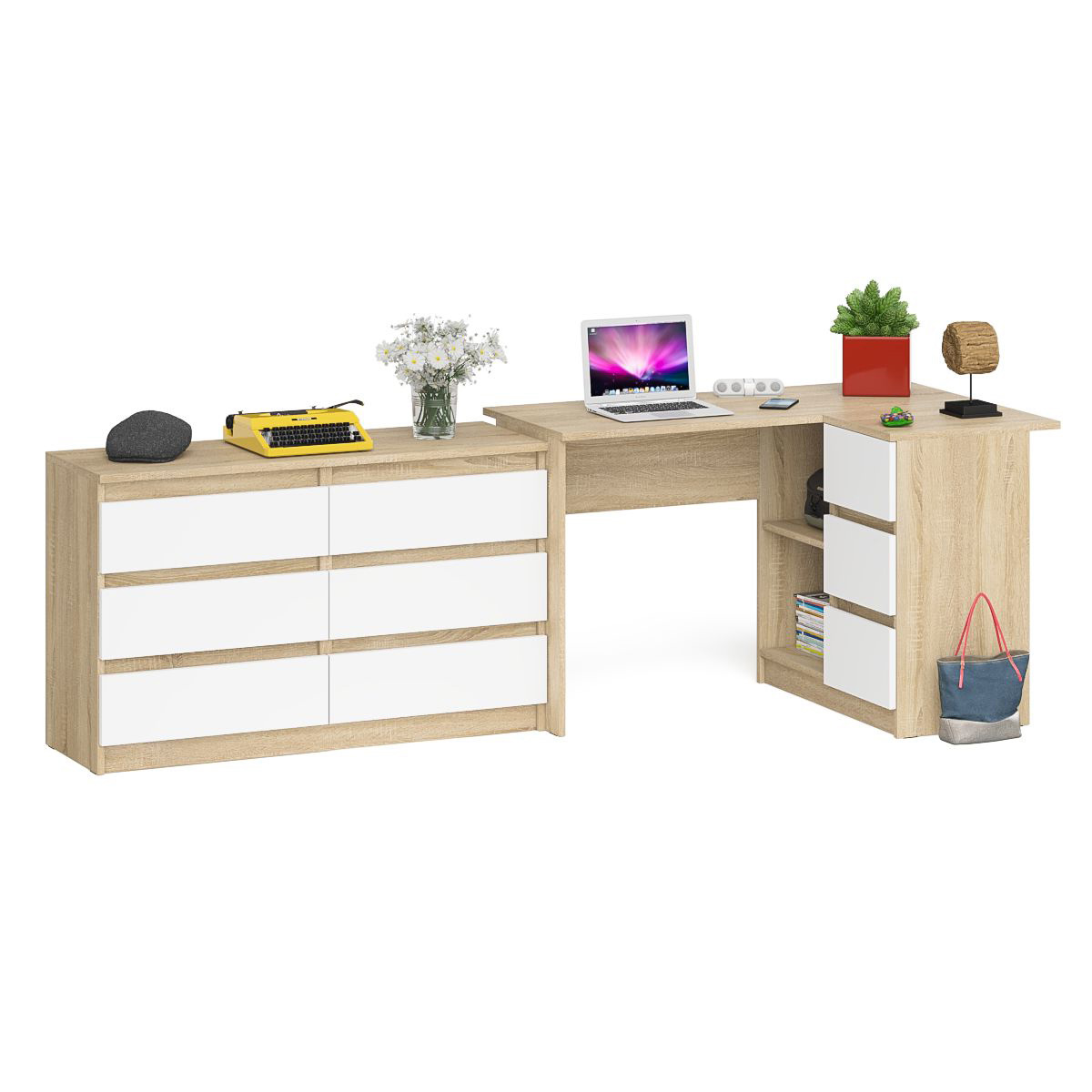 Изображение товара Стол компьютерный Свк Мори МС-16П 244.8x76.6x84.9 см ЛДСП цвет дуб сонома/белый 1026445K Изображение товара Стол компьютерный Свк Мори МС-16П 244.8x76.6x84.9 см ЛДСП цвет дуб сонома/белый 1026445K