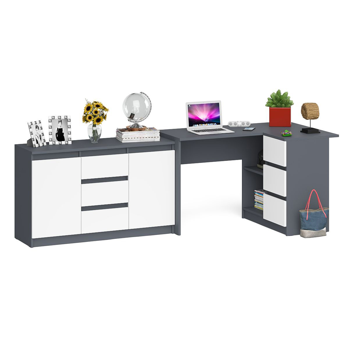 Изображение товара Стол компьютерный Мори СВК МС-16П+МК1200.3: графит/белый, 244,8x84,9x76,6 см