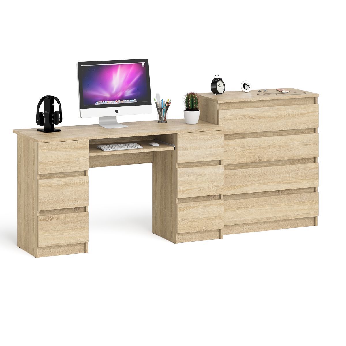 Изображение товара Стол компьютерный СВК Мори МС-2+МК800.4 дуб сонома с тумбами и комодом