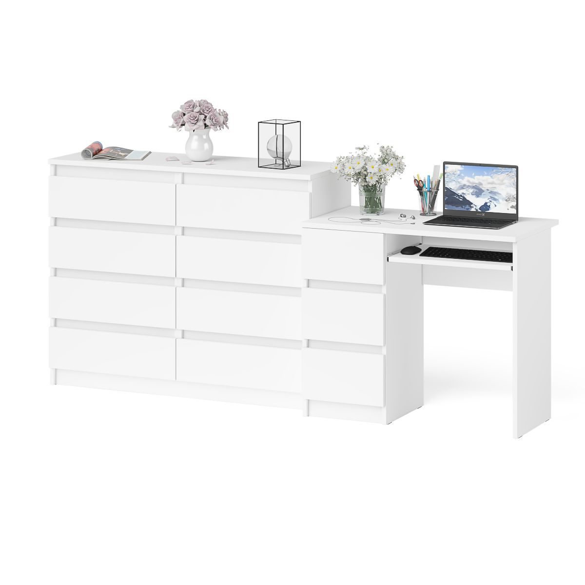 Изображение товара Стол компьютерный СВК МС-6Л+МК1200.8 с комодом 210,4x50x94 белый