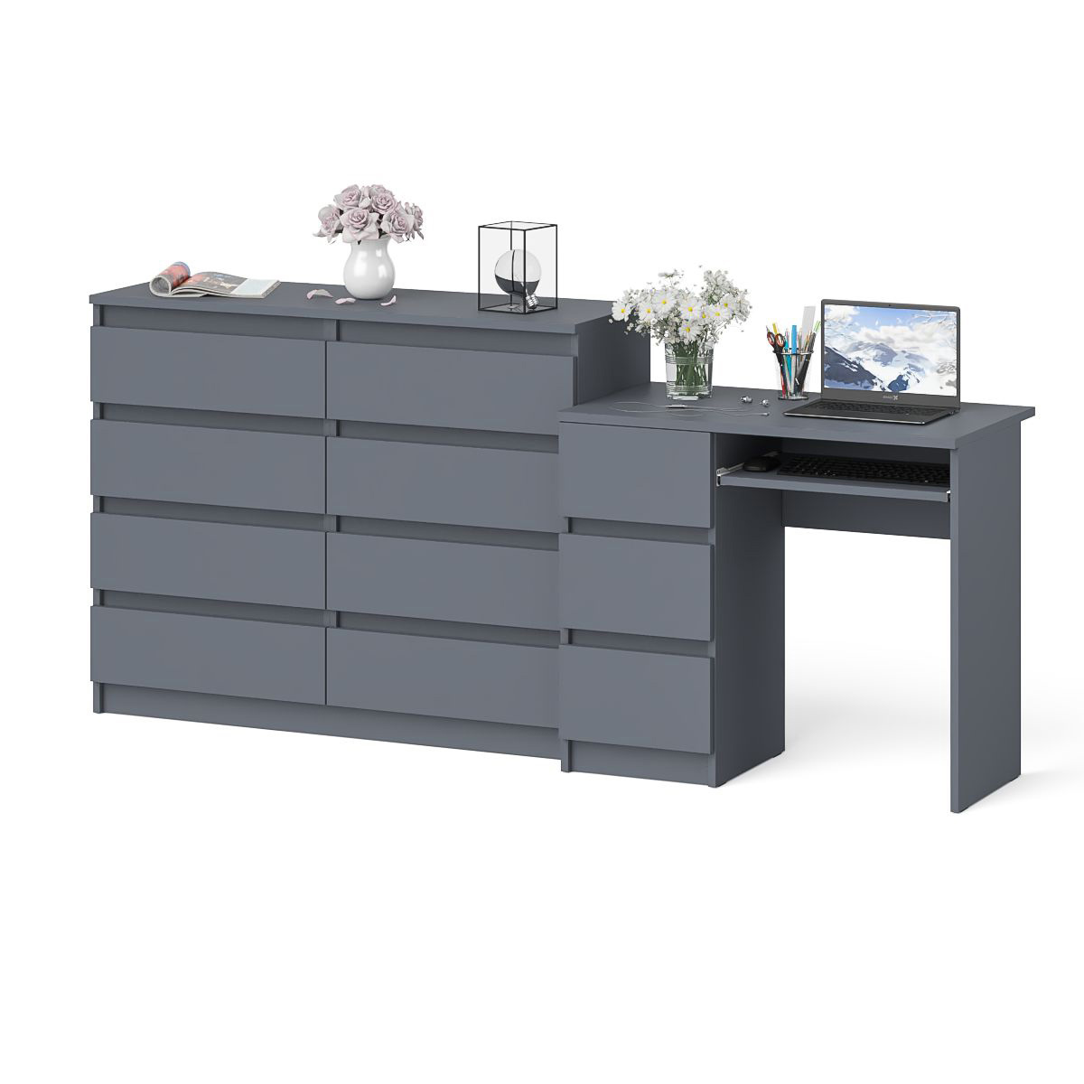 Изображение товара Стол компьютерный СВК Мори МС-6Л+МК1200.8 — графит, 210x50 см