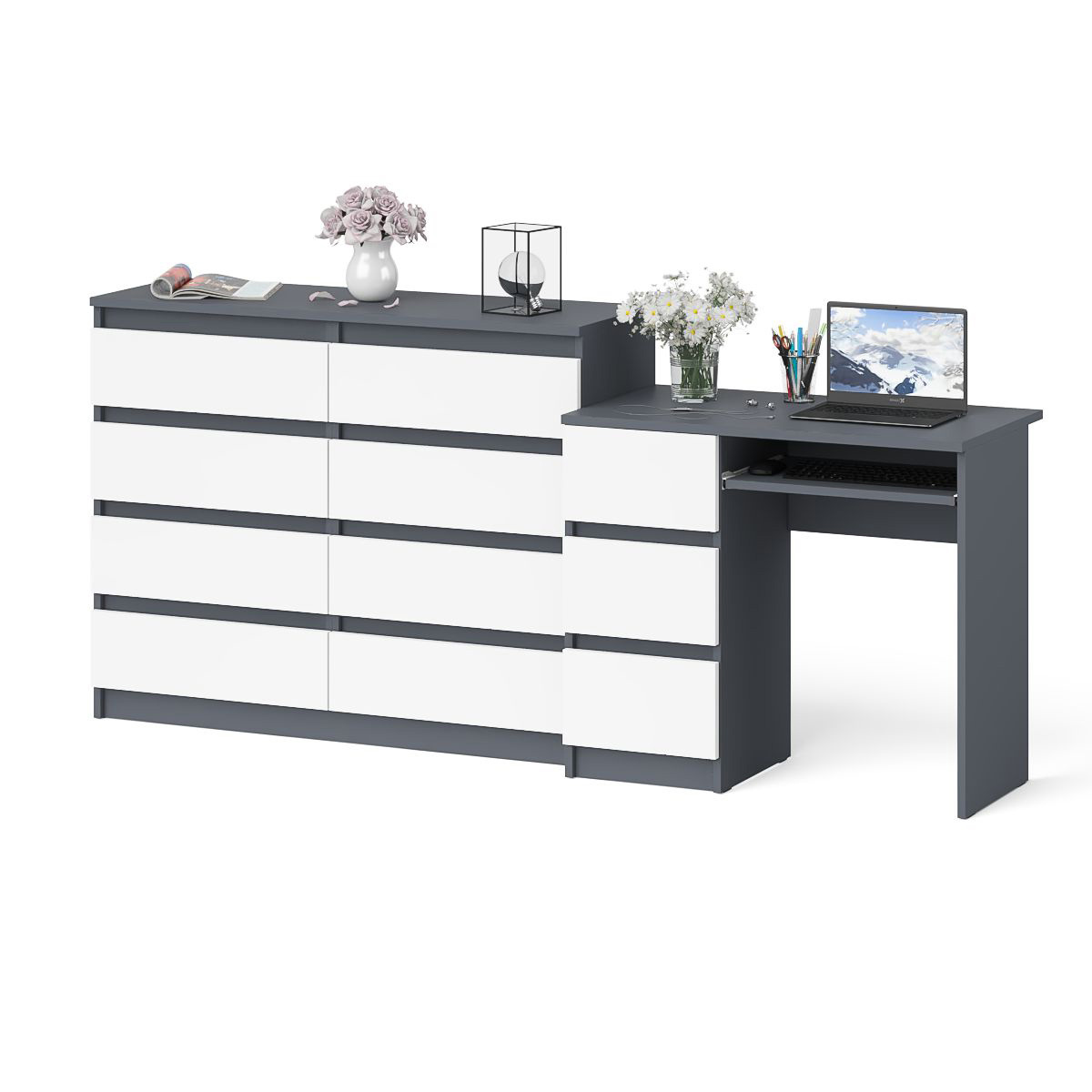 Изображение товара Стол компьютерный СвК Мори МС-6Л+МК1200.8 с тумбой и комодом