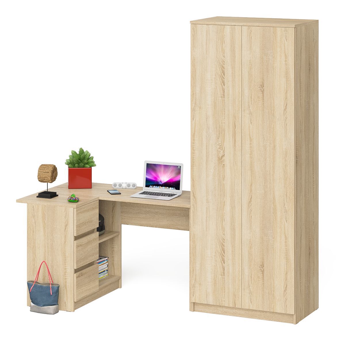 Изображение товара Комплект Мори МС-16Л+МШ800.1: угловой стол слева и шкаф-двери в одном стиле