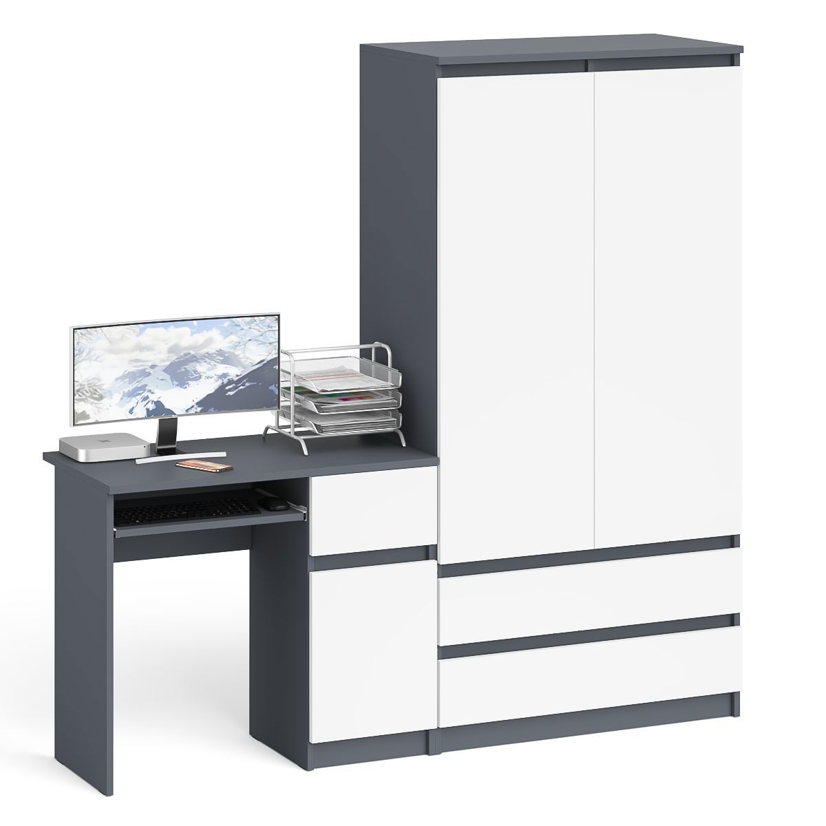 Изображение товара Стол компьютерный СВК МС-1П+МШ900.1 Мори, графит/белый, правый стол с тумбой