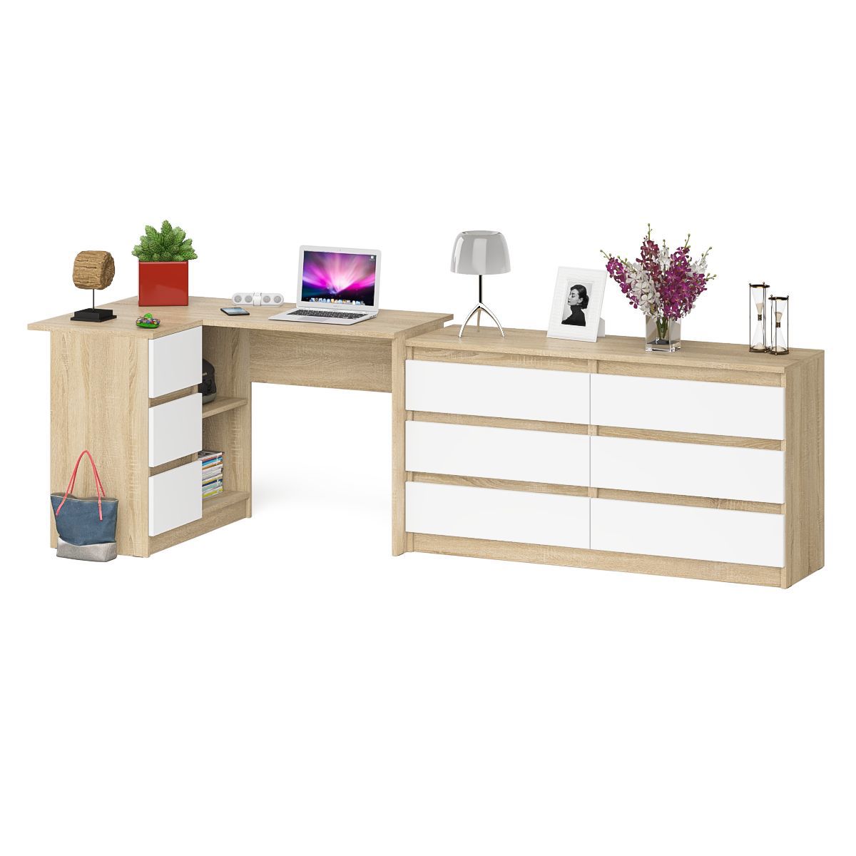 Изображение товара Стол компьютерный Свк Мори МС-16Л 262.4x76.6x84.9 см ЛДСП цвет дуб сонома/белый Изображение товара Стол компьютерный Свк Мори МС-16Л 262.4x76.6x84.9 см ЛДСП цвет дуб сонома/белый