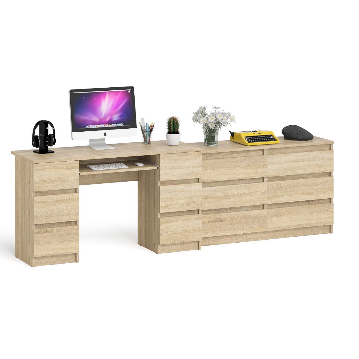 Изображение товара Стол компьютерный двухтумбовый Мори МС-2 255,8x50x76,6 см дуб сонома