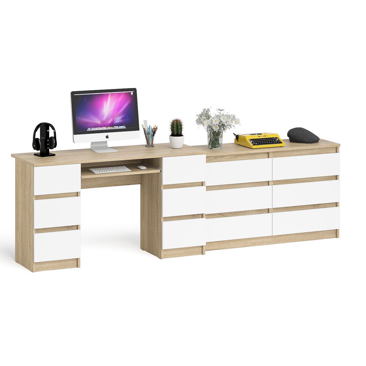 Изображение товара Стол компьютерный СВК МС-2+МК1200.6. Дуб сонома/белый