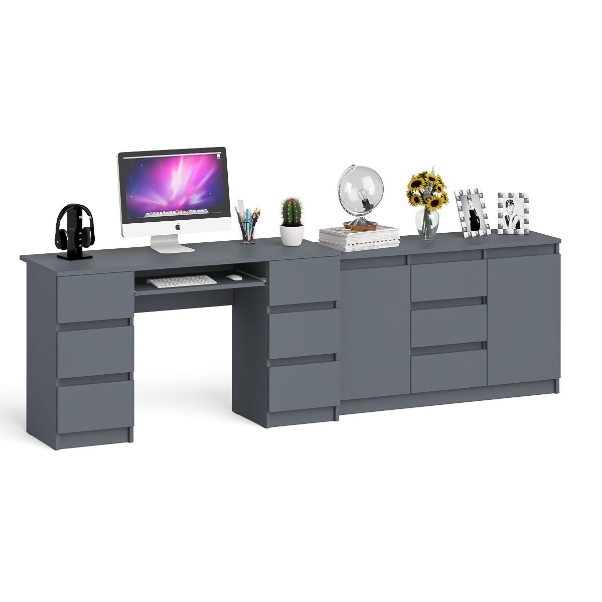 Изображение товара Стол компьютерный Свк Мори МС-2 255.8x76.6x50 см ЛДСП цвет графит 1026377K