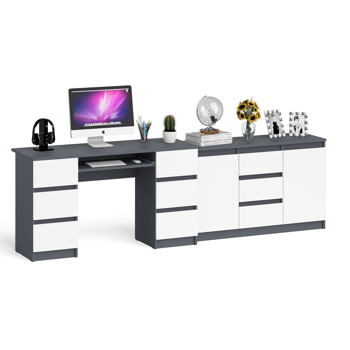 Изображение товара Стол Свк Мори МС-2+МК1200.3 — графит/белый, 255,8x50x76,6 см