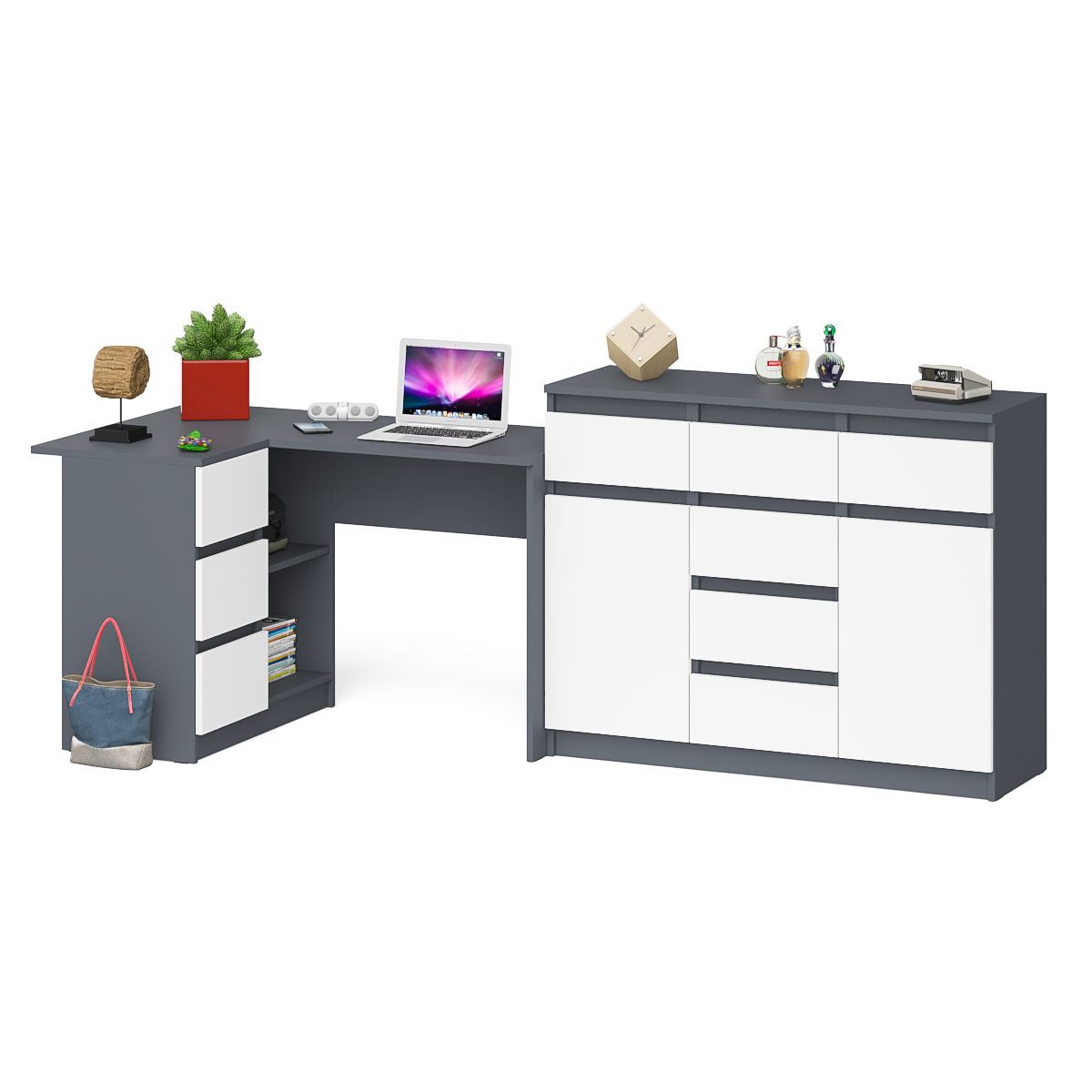 Изображение товара Стол компьютерный Мори МС-16Л+МК1200.4 СВК графит/белый