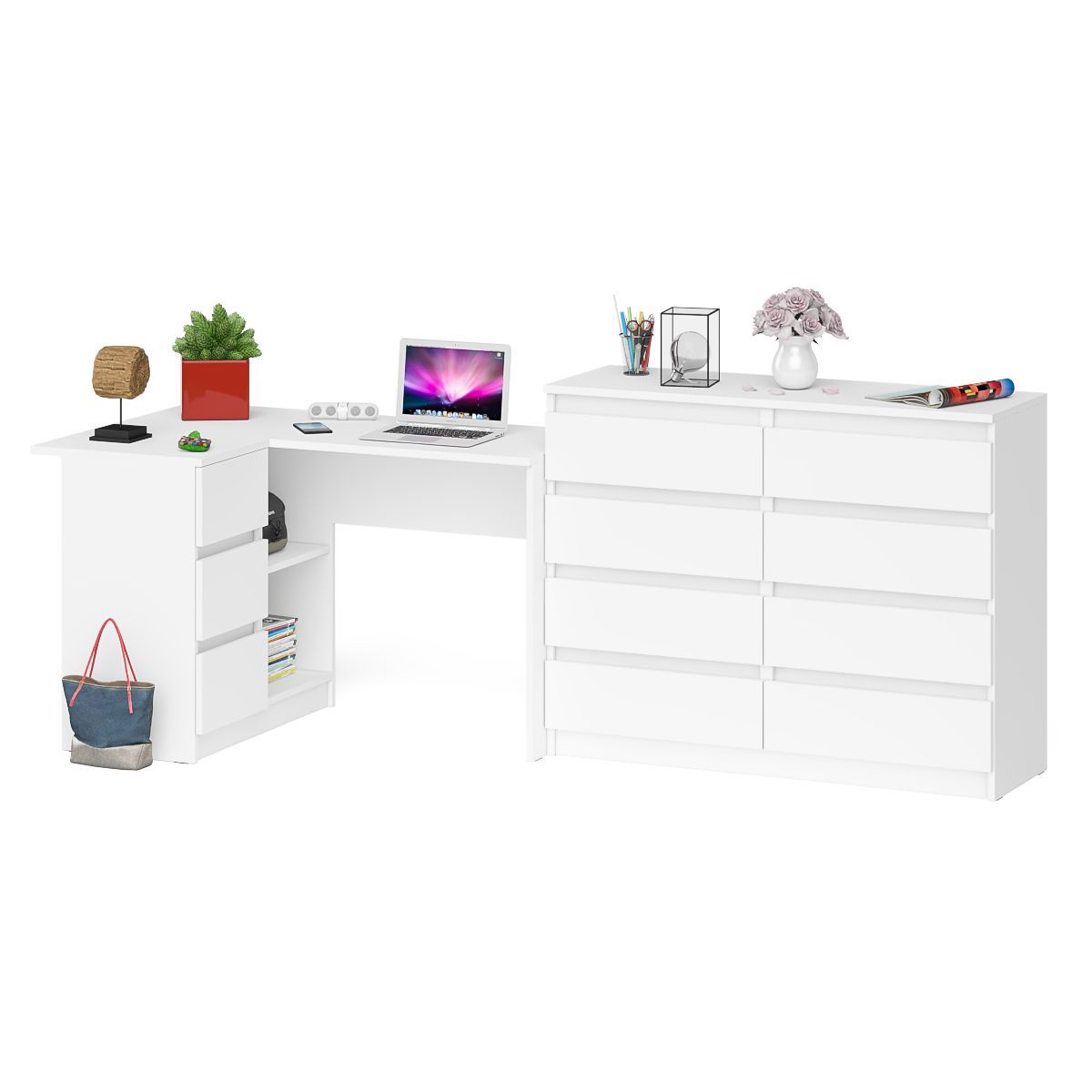 Изображение товара Стол компьютерный Свк Мори МС-16Л 244,8x94x84,9 см белый с комодом MK1200.8