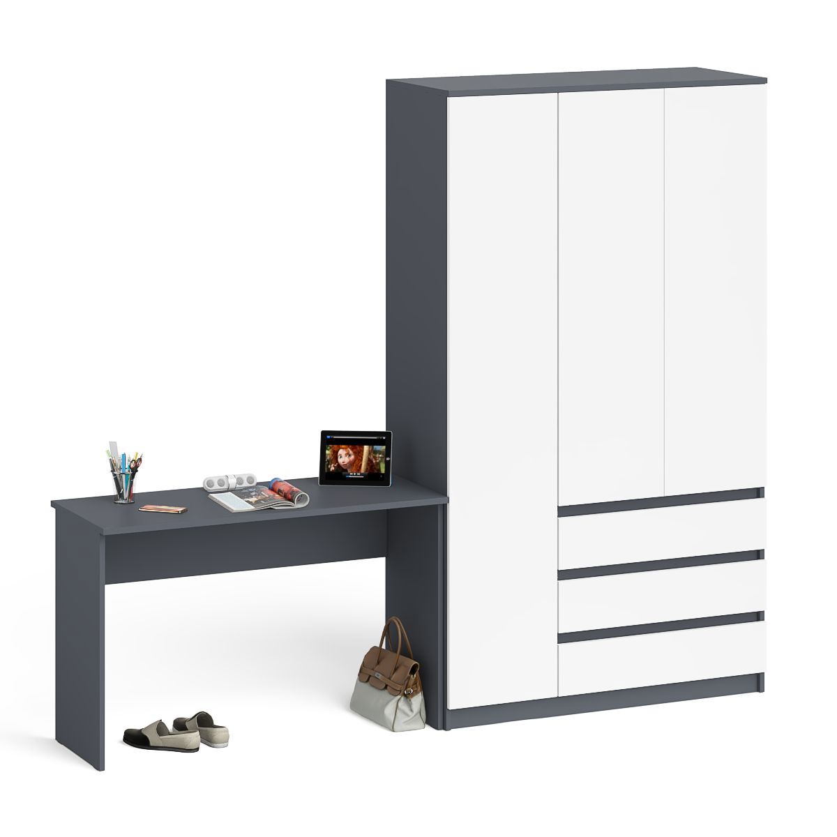 Изображение товара Стол письменный Свк Мори 240.8x209.6x50.4 см ЛДСП цвет графит/белый