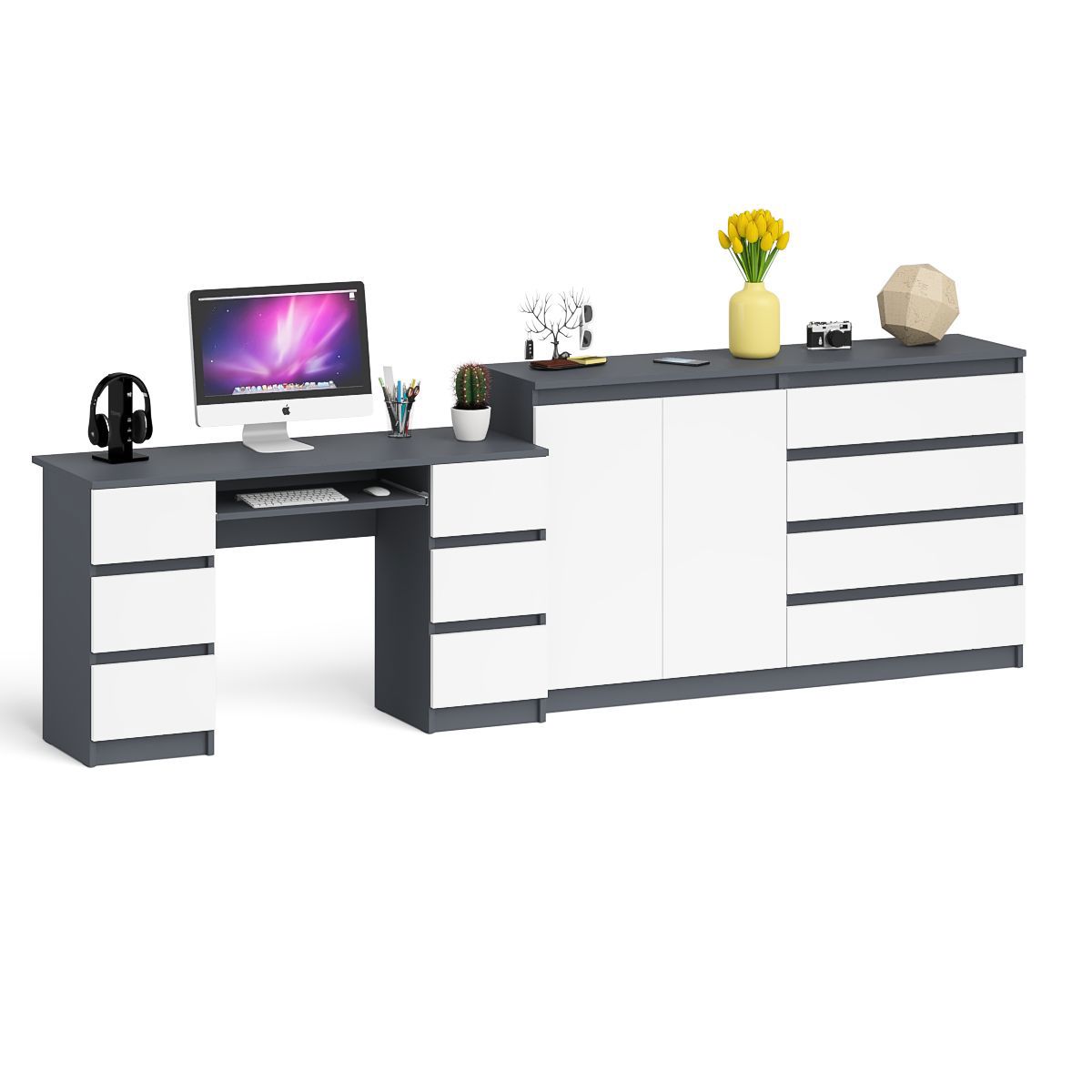 Изображение товара Стол компьютерный Свк Мори 295.8x94x50 см ЛДСП цвет графит/белый