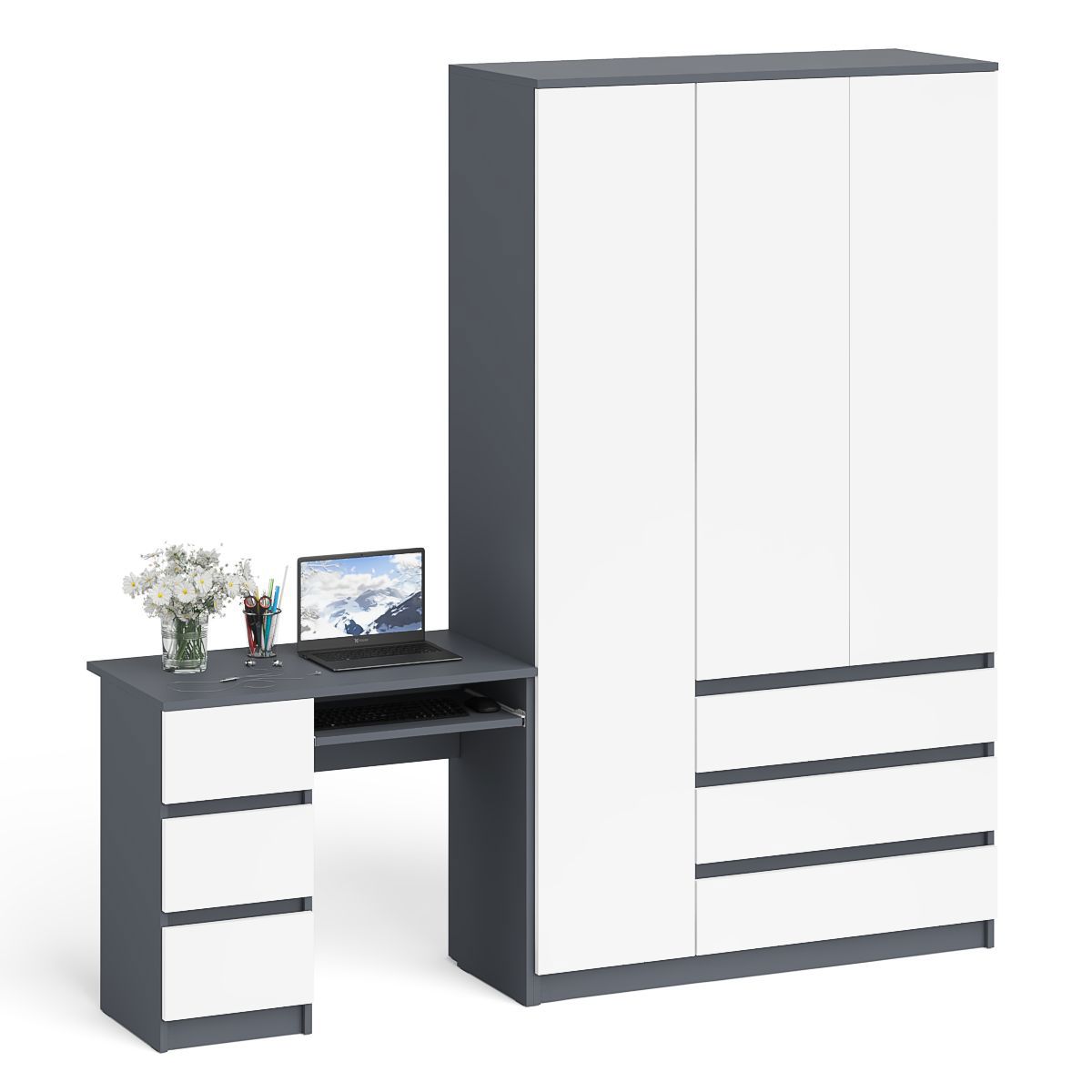 Изображение товара Стол компьютерный СВК МС-6Л+МШ1200.1 ЛДСП графит/белый