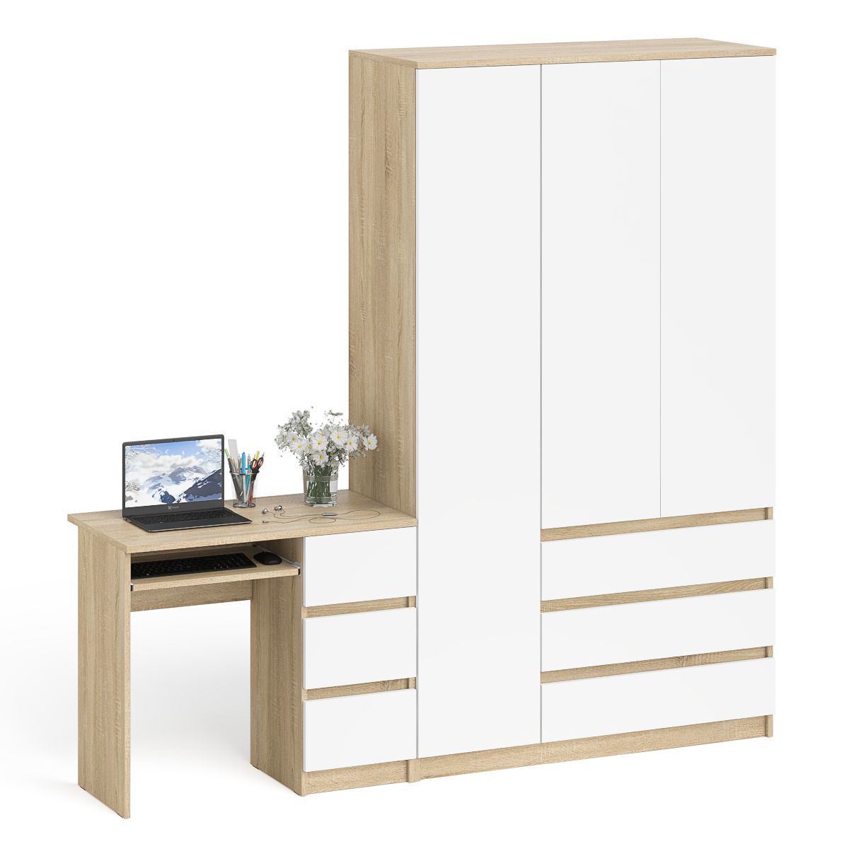 Изображение товара Стол компьютерный СвК Мори МС-6П + ШК 1200.1 Дуб сонома/Белый