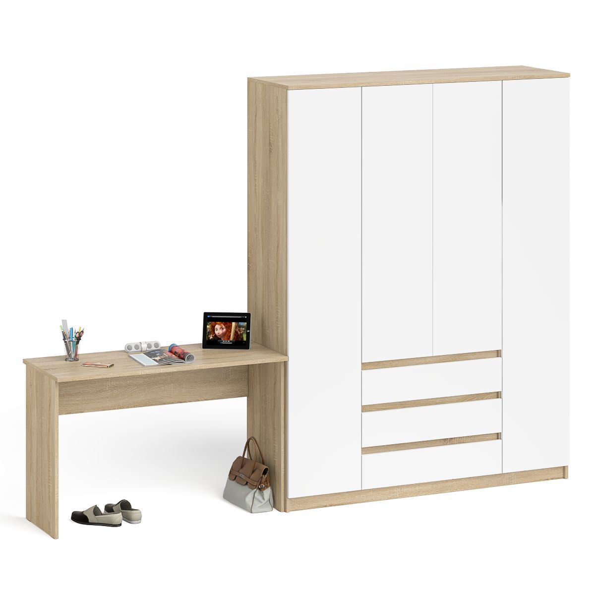 Изображение товара Стол письменный Свк Мори 280.8x209.6x50.4 см ЛДСП цвет дуб сонома/белый