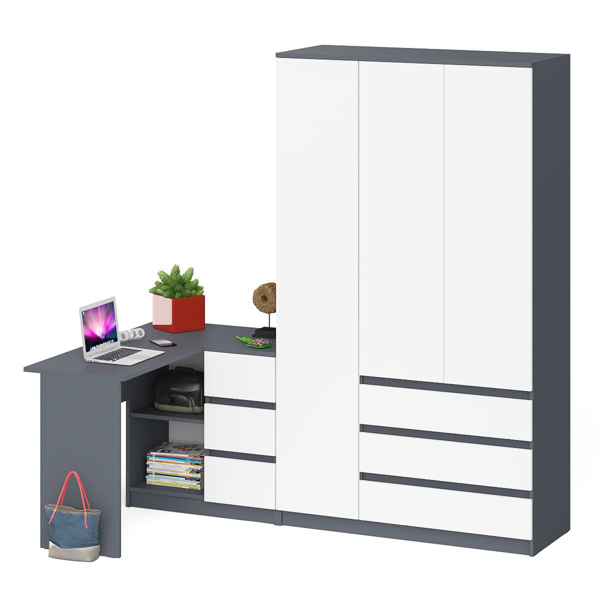 Изображение товара Стол компьютерный МС-16П+МШ1200.1 Мори Мори МШ1200.1 (графит/белый) — угловой комплект