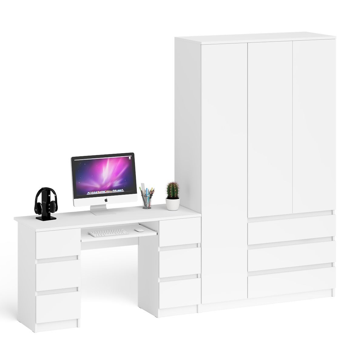 Изображение товара Стол компьютерный СВК МС-2 + МШ1200.1 Белый, 255,8x50,4x209,6 см