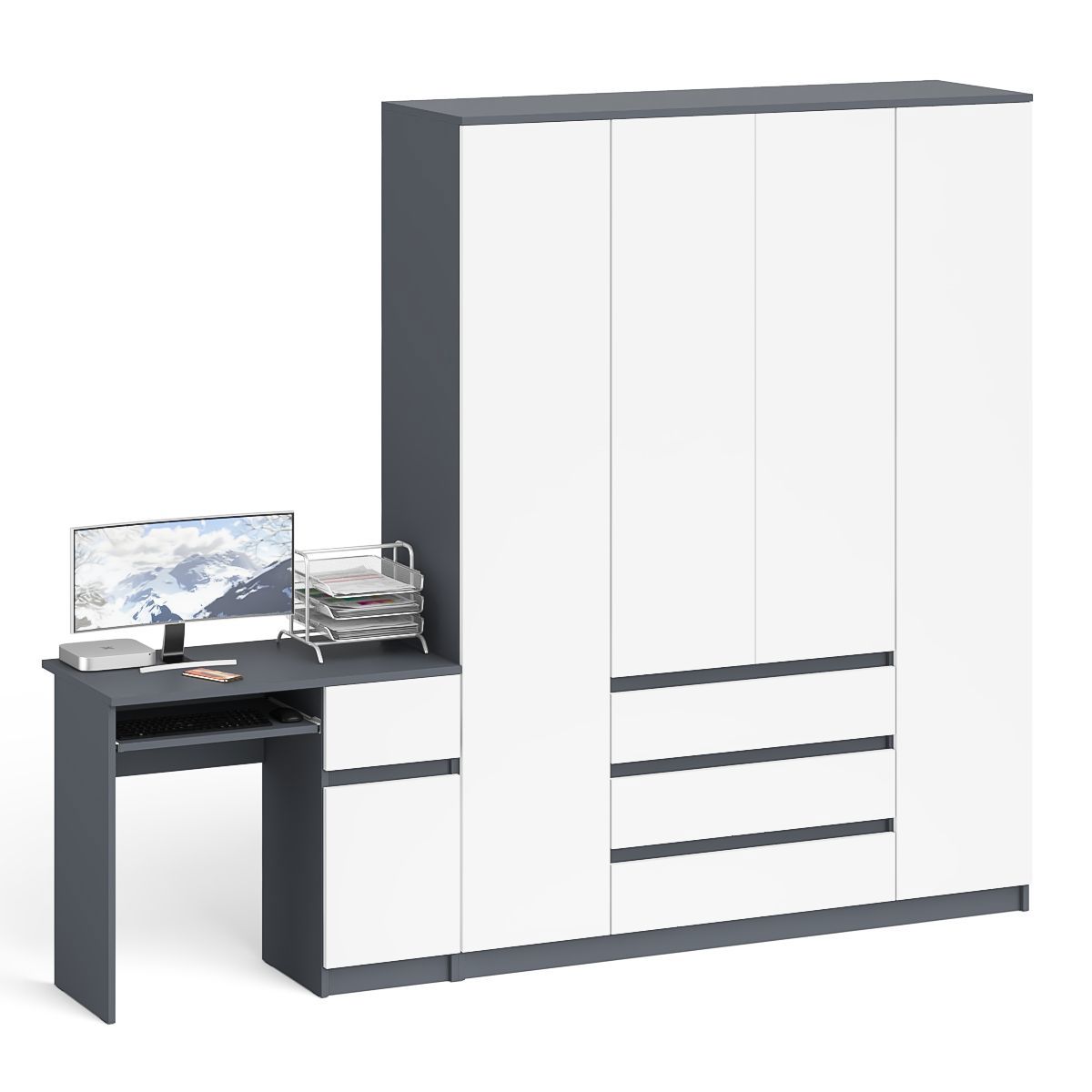 Изображение товара Стол компьютерный МС-1П СВК Мори МШ1600.1 Правый с шкафом, графит/белый Изображение товара Стол компьютерный МС-1П СВК Мори МШ1600.1 Правый с шкафом, графит/белый