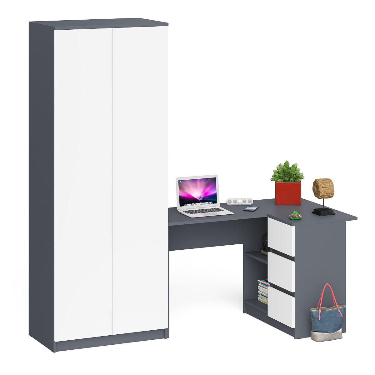 Изображение товара Стол компьютерный Свк Мори МС-16П с шкафом МШ800.1, графит/белый