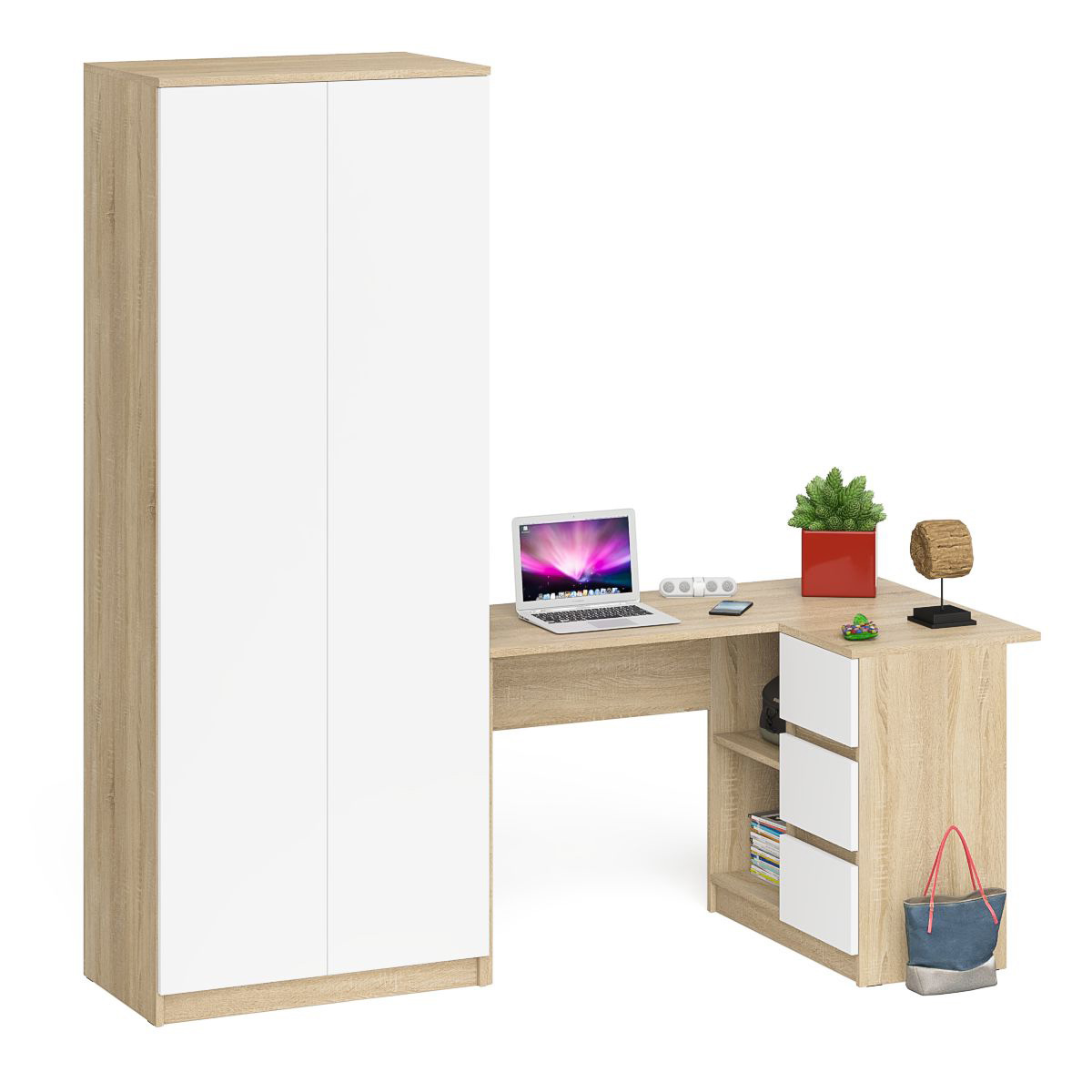 Изображение товара Комплект Мори МС-16П+МШ800.1: угловой стол и шкаф дуб сонома/белый