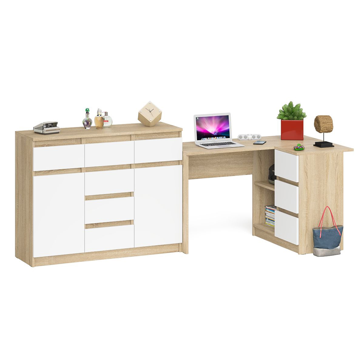 Изображение товара Стол компьютерный Свк Мори 16П + Комод МК1200.4, дуб сонома/белый, правый слот