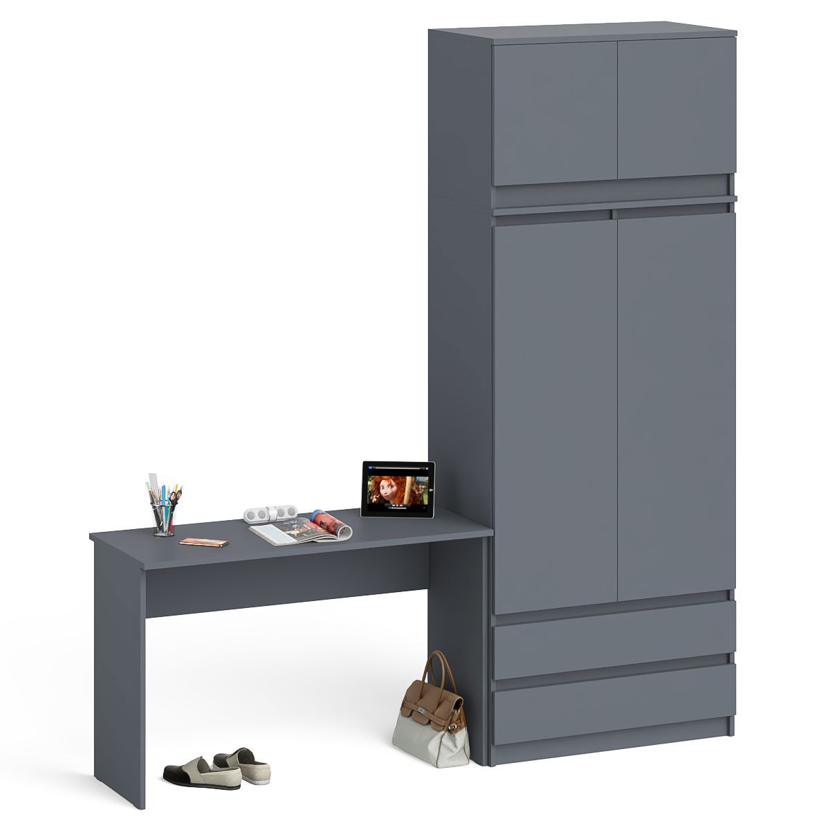 Изображение товара Письменный стол Мори СВК комплект с антресолью и шкафом 2100x50 см графит