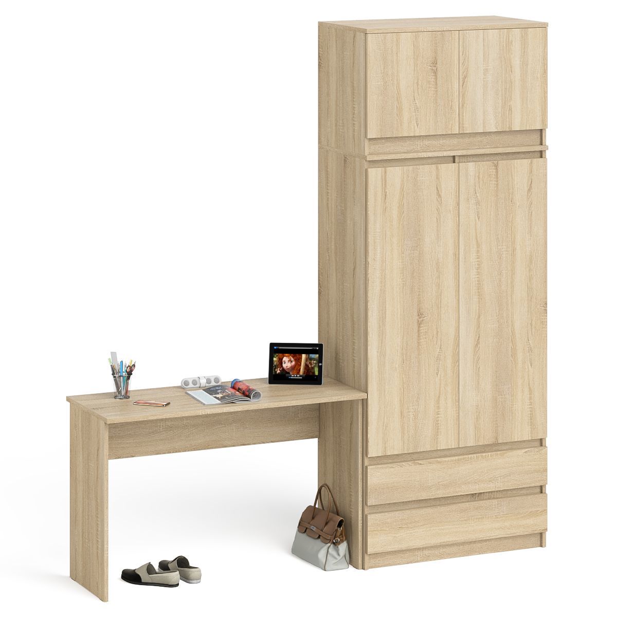 Изображение товара Стол письменный Свк Мори с антресолью 210.8x209.6x50.4 см ЛДСП цвет дуб сонома