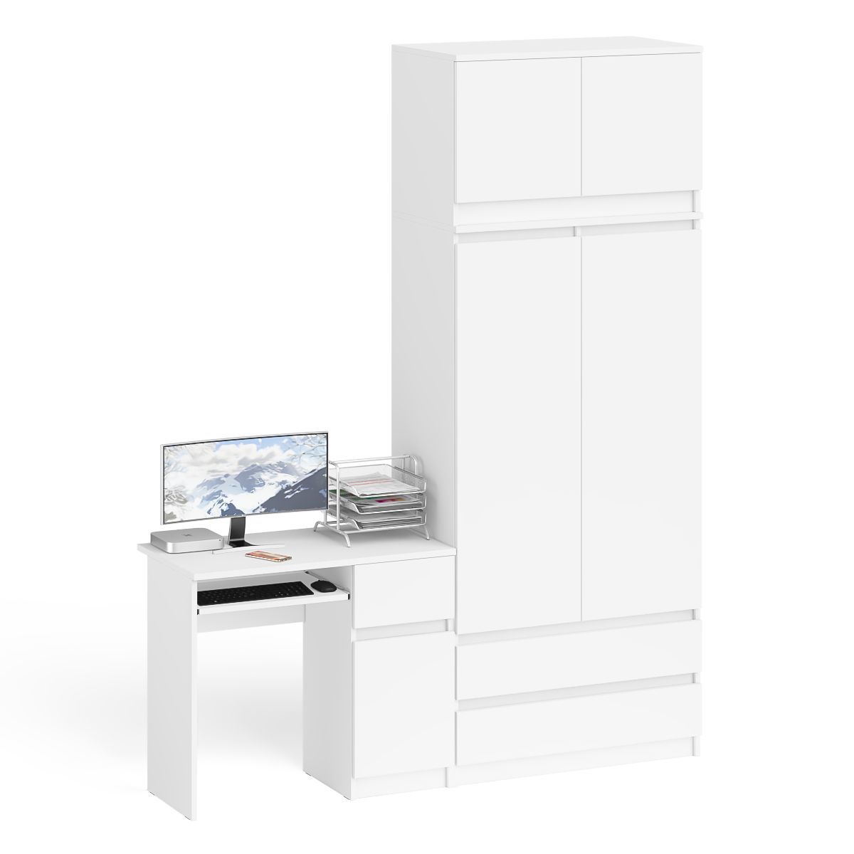 Изображение товара Стол компьютерный Свк Мори МС-1П со шкафом с антресолью 180.4x209.6x50.4 см ЛДСП цвет белый