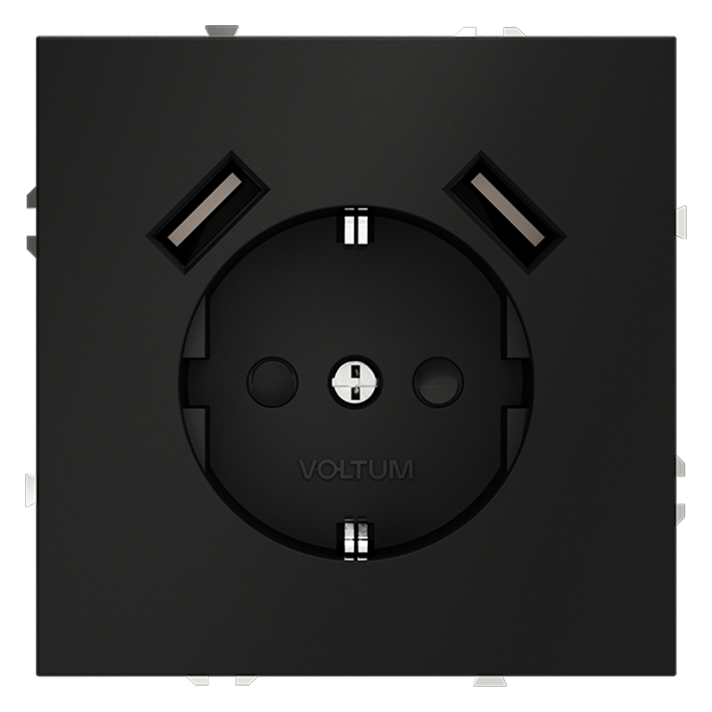 Изображение товара Розетка USB встраиваемая Voltum S70 VLS040408 с заземлением цвет черный Изображение товара Розетка USB встраиваемая Voltum S70 VLS040408 с заземлением цвет черный