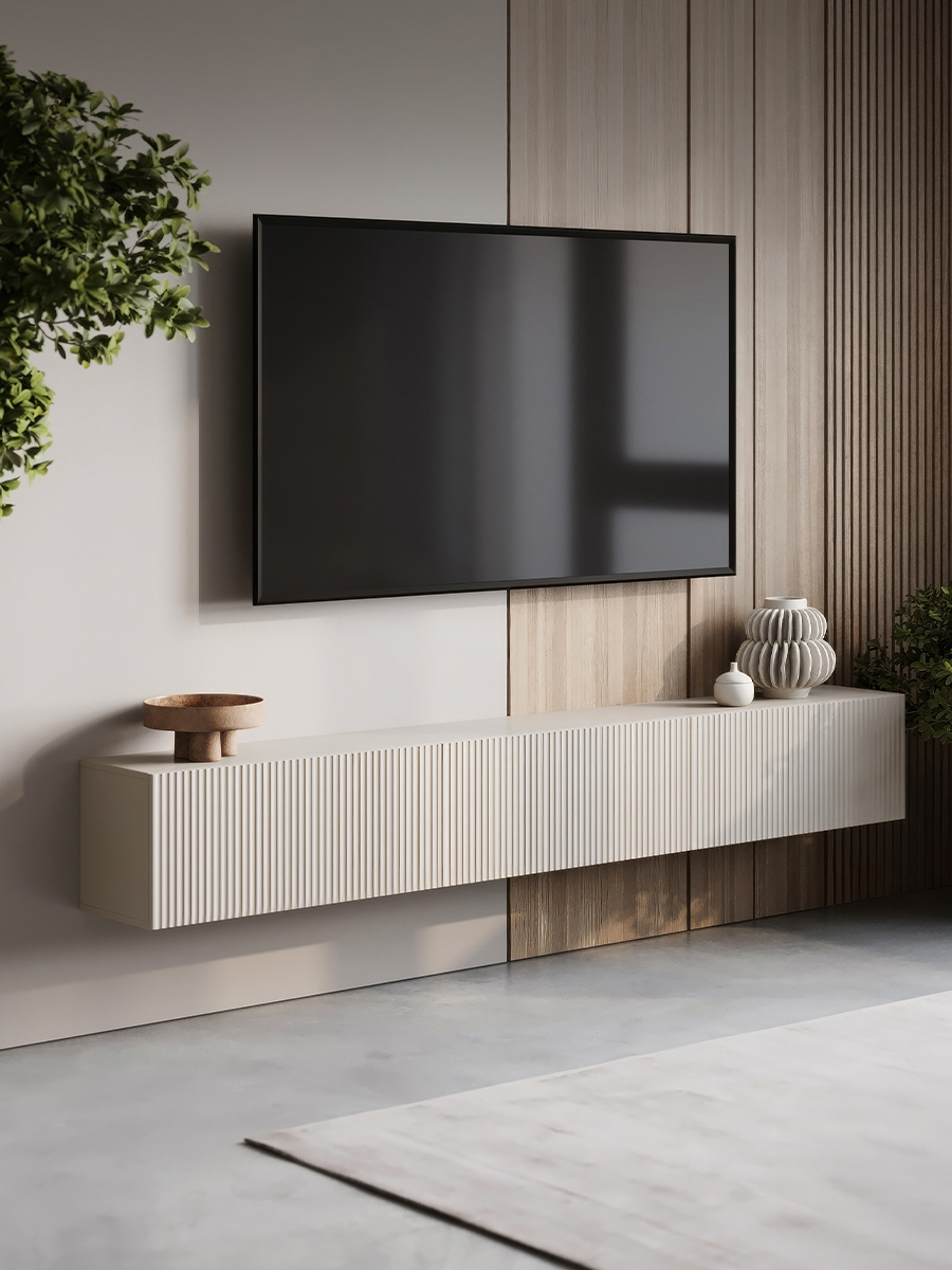 Изображение товара Тумба под телевизор Puzzlemebel Камелия 2100 бежевый 210x30x27 см ЛДСП современный дизайн Изображение товара Тумба под телевизор Puzzlemebel Камелия 2100 бежевый 210x30x27 см ЛДСП современный дизайн