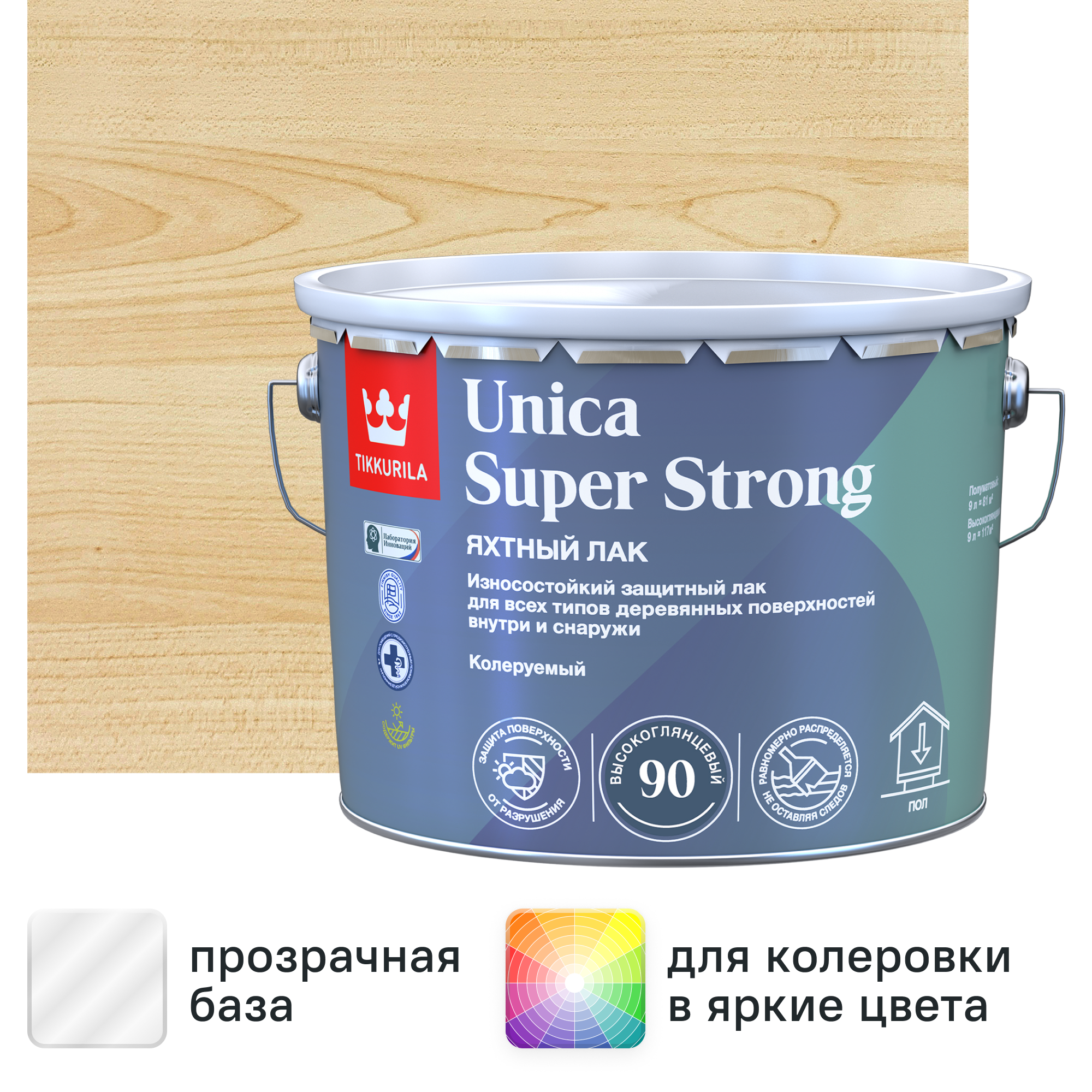Изображение товара Лак яхтный Tikkurila Unica Super Strong База ЕР бесцветный высокоглянцевый 9 л