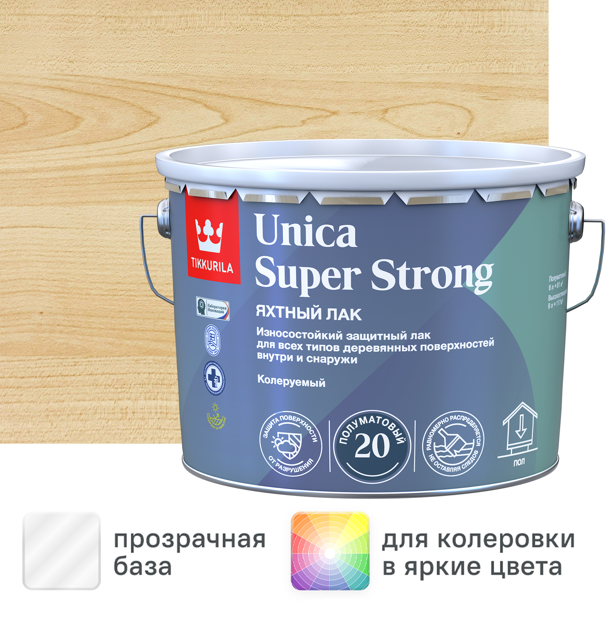 Изображение товара Лак яхтный Tikkurila Unica Super Strong Бесцветный 9 л для дерева и яхт