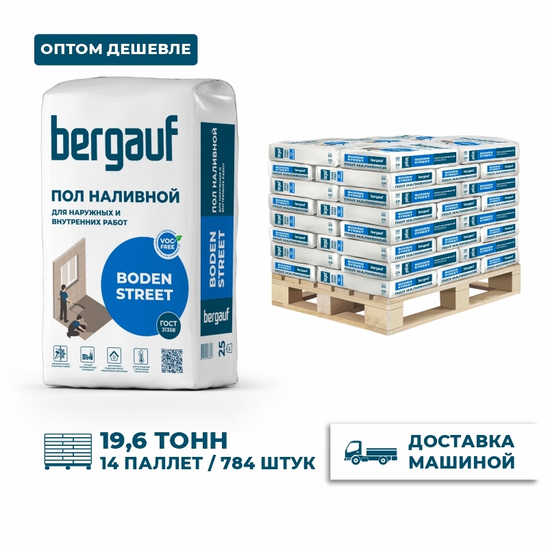 Изображение товара Наливной пол для наружных и внутренних работ Bergauf Boden Street цвет серый комплект 25кг x784шт с доставкой