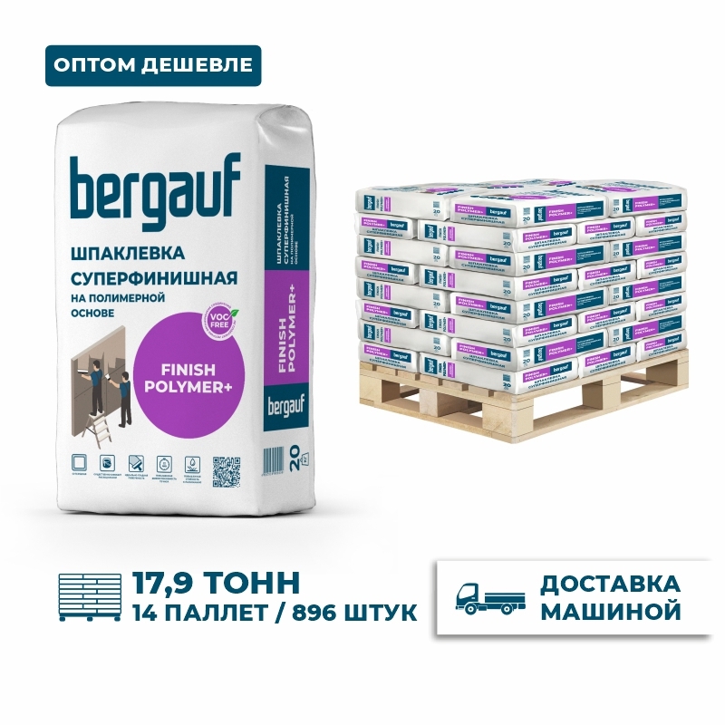 Изображение товара Финишная шпаклевка на полимерной основе Bergauf Finish Polymer цвет серый комплект 20кг x 896шт с доставкой